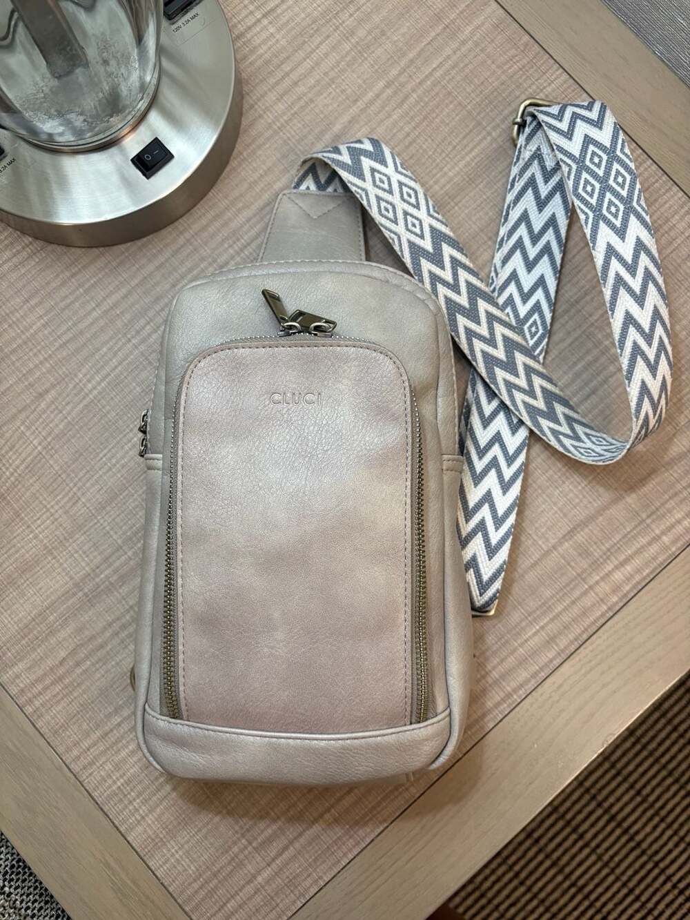 CLUCI Crossbody Sling Bag Faux Leather beige Patterned Strap